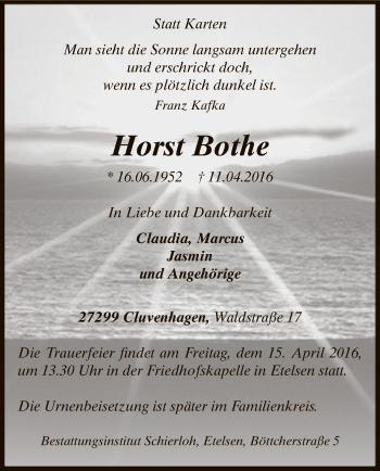 Todesanzeige von Horst Bothe von SYK