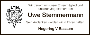 Todesanzeige von Uwe Stemmermann von SYK