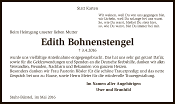 Todesanzeige von Edith Bohnenstengel von SYK