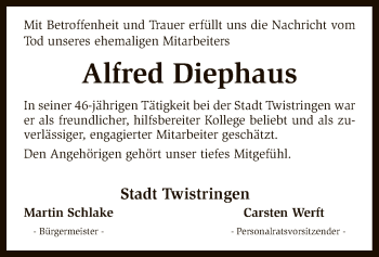 Todesanzeige von Alfred Diephaus von SYK