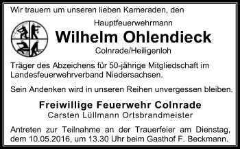 Todesanzeige von Wilhelm Ohlendieck von SYK