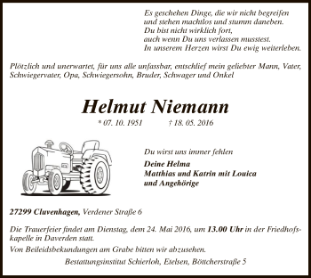 Todesanzeige von Helmut Niemann von SYK