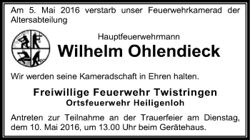 Todesanzeige von Wilhelm Ohlendieck von SYK