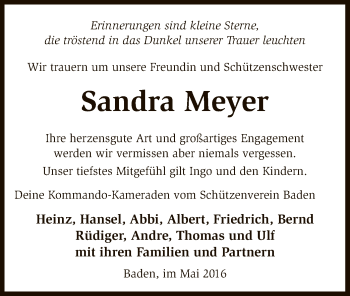 Todesanzeige von Sandra Meyer von SYK