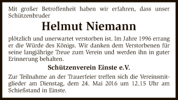 Todesanzeige von Helmut Niemann von SYK