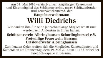 Todesanzeige von Willi Diedrichs von SYK