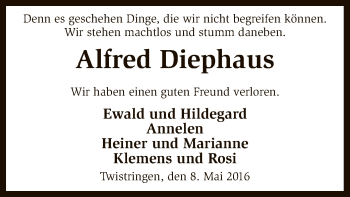 Todesanzeige von Alfred Diephaus von SYK