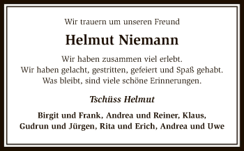Todesanzeige von Helmut Niemann von SYK