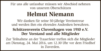 Todesanzeige von Helmut Niemann von SYK