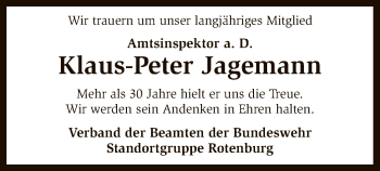 Todesanzeige von Klaus-Peter Jagemann von SYK