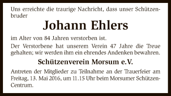 Todesanzeige von Johann Ehlers von SYK