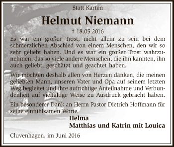 Todesanzeige von Helmut Niemann von SYK