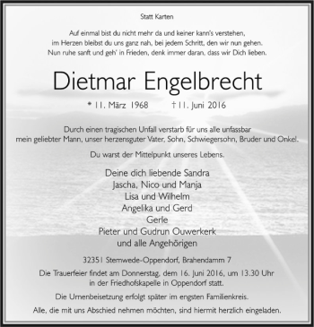 Todesanzeige von Dietmar Engelbrecht von SYK