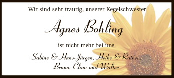 Todesanzeige von Agnes Bohling von SYK