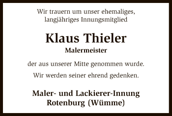 Todesanzeige von Klaus Thieler von SYK
