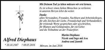 Todesanzeige von Alfred Diephaus von SYK