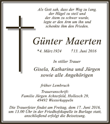 Todesanzeige von Günter Maerten von SYK