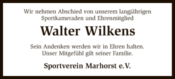 Todesanzeige von Walter Wilkens von SYK