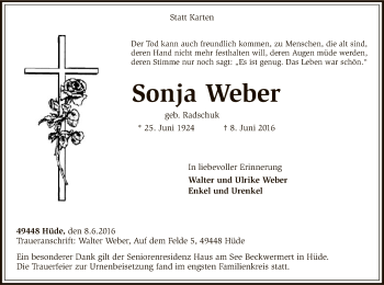 Todesanzeige von Sonja Weber von SYK
