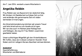 Todesanzeige von Angelika Rebbin von SYK