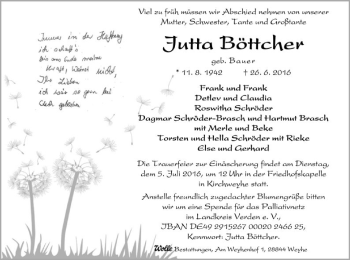 Todesanzeige von Jutta Böttcher von SYK