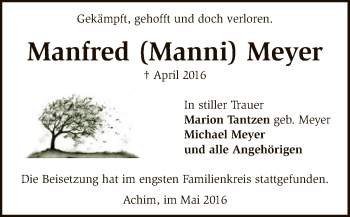 Todesanzeige von Manfred Meyer von SYK