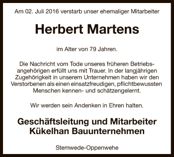 Todesanzeige von Herbert Martens von SYK