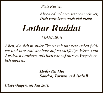 Todesanzeige von Lothar Ruddat von SYK