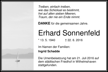 Todesanzeige von Erhard Sonnenfeld von SYK