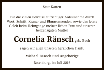 Todesanzeige von Cornelia Ränsch von SYK