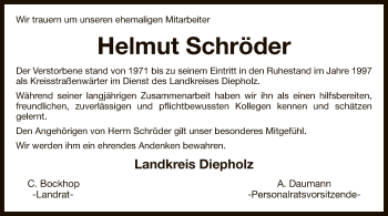 Todesanzeige von Helmut Schröder von SYK