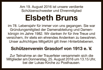 Todesanzeige von Elsbeth Bruns von SYK