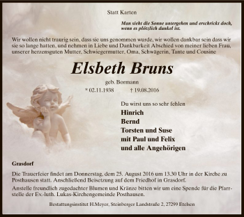 Todesanzeige von Elsbeth Bruns von SYK