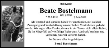 Todesanzeige von Beate Bostelmann von SYK