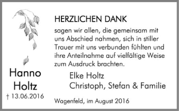 Todesanzeige von Hanno Holtz von SYK