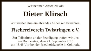 Todesanzeige von Dieter Klirsch von SYK