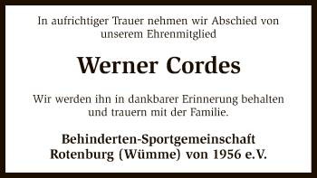 Todesanzeige von Werner Cordes von SYK