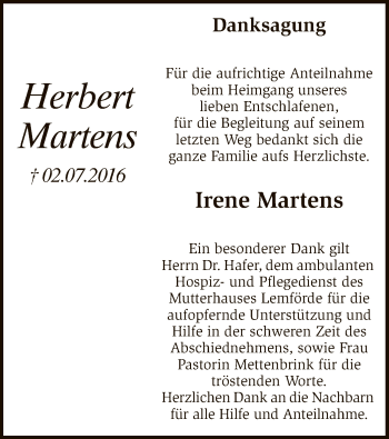 Todesanzeige von Herbert Martens von SYK