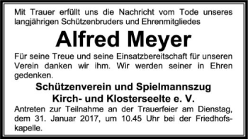 Todesanzeige von Alfred Meyer von SYK