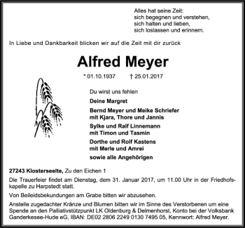 Todesanzeige von Alfred Meyer von SYK