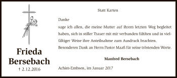 Todesanzeige von Frieda Bersebach von SYK