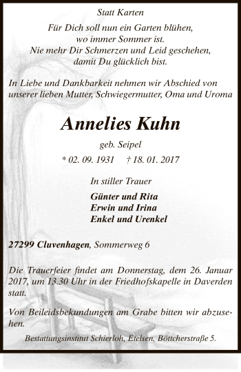 Todesanzeige von Annelies Kuhn von SYK