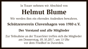 Todesanzeige von Helmut Blume von SYK