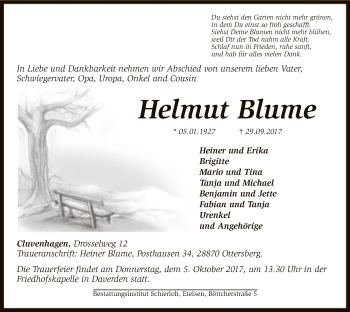 Todesanzeige von Helmut Blume von SYK