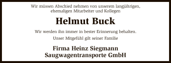 Todesanzeige von Helmut Buck von SYK