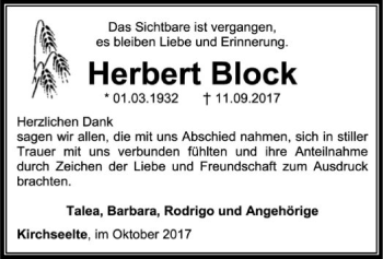 Todesanzeige von Herbert Block von SYK