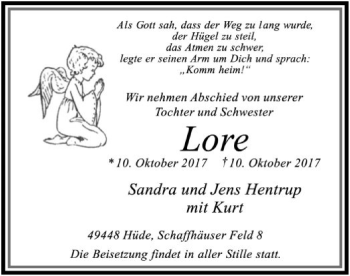 Todesanzeige von Lore Hentrup von SYK
