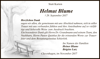 Todesanzeige von Helmut Blume von SYK