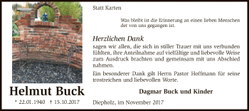 Todesanzeige von Helmut Buck von SYK