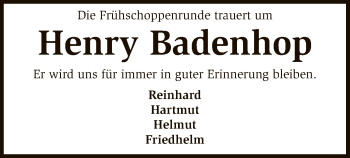 Todesanzeige von Henry Badenhof von SYK